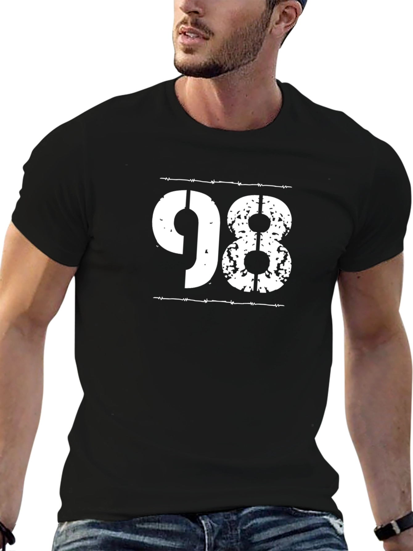 Grunge 98 Graphic T-Shirt - Distressed Number Design