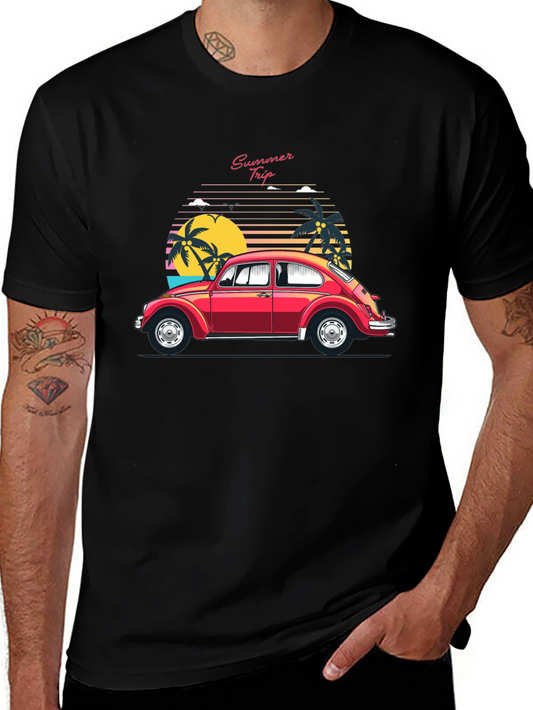 Retro Summer Trip T-Shirt - Classic Car & Palm Tree Design