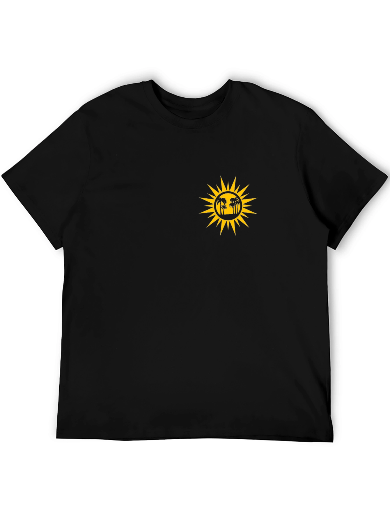 Black T-Shirt with Sun and Palm Tree Graphic