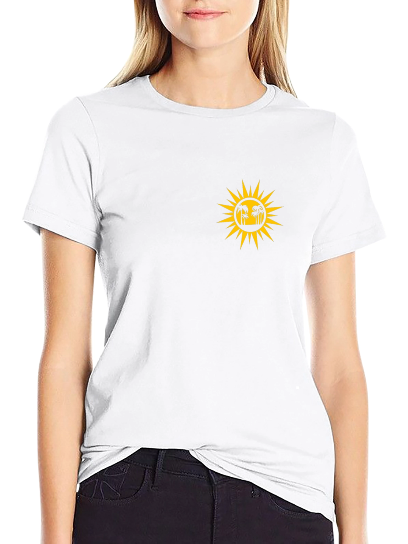 Black T-Shirt with Sun and Palm Tree Graphic