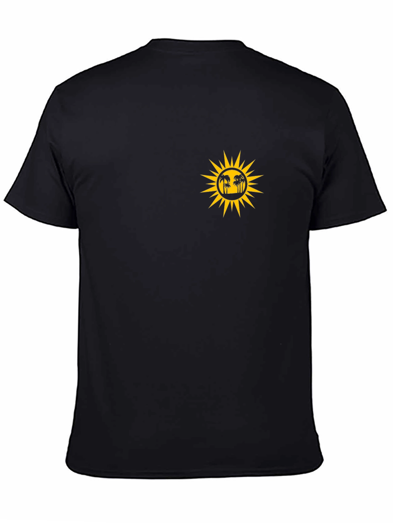 Black T-Shirt with Sun and Palm Tree Graphic