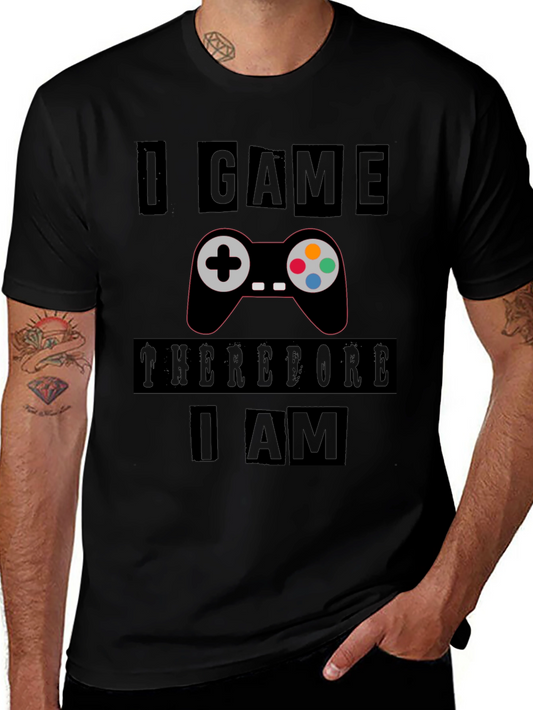 Gamers Black T-Shirt: I Game Therefore I Am