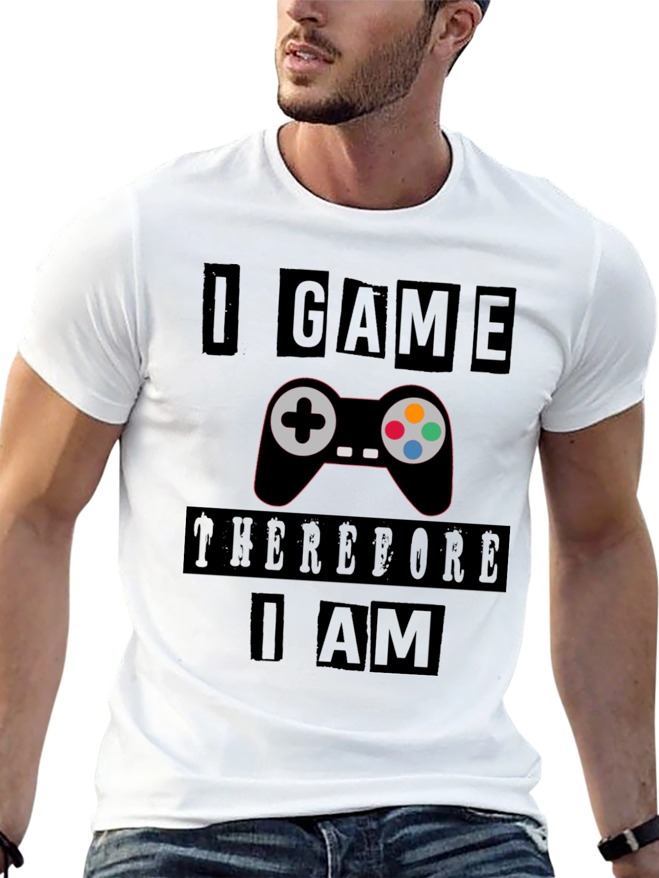 Gamers Black T-Shirt: I Game Therefore I Am