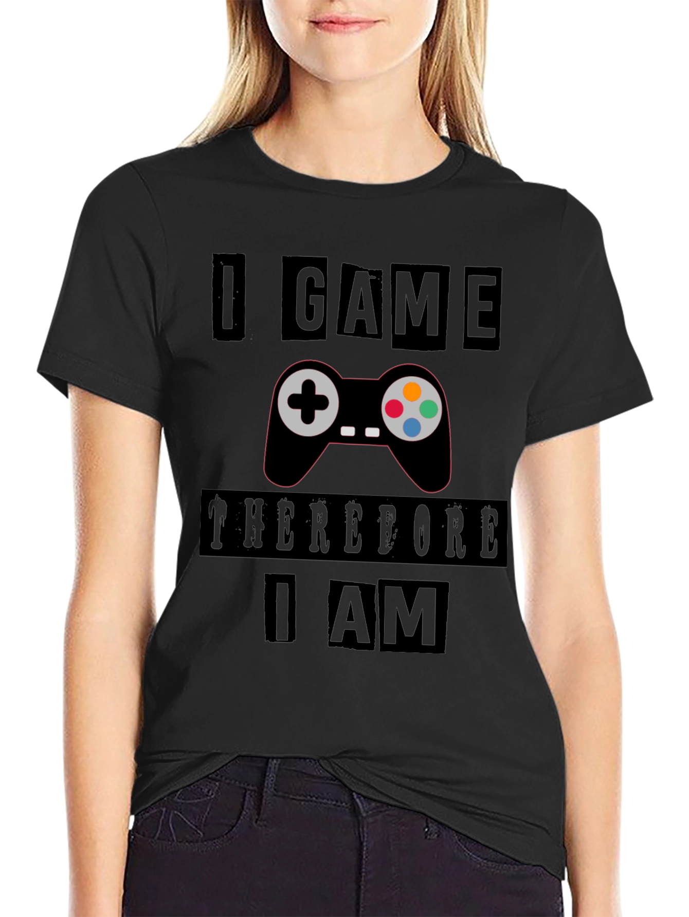 Gamers Black T-Shirt: I Game Therefore I Am