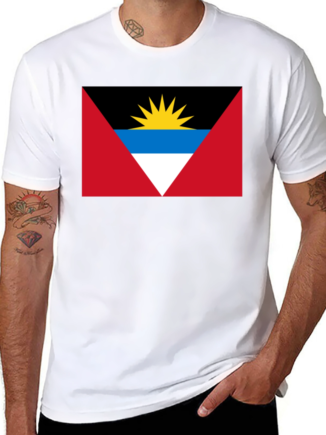 Antigua and Barbuda Flag Graphic T-Shirt - Black