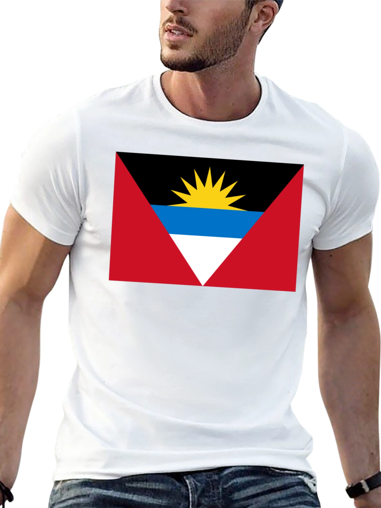 Antigua and Barbuda Flag Graphic T-Shirt - Black
