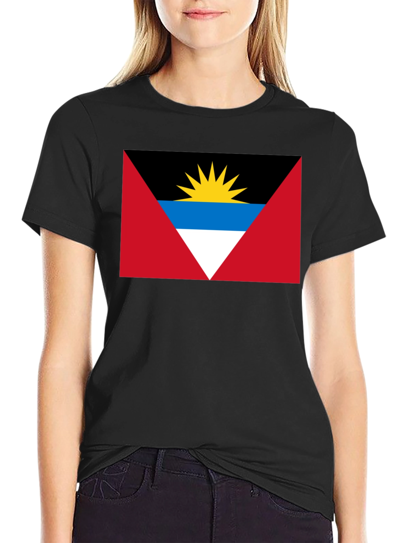 Antigua and Barbuda Flag Graphic T-Shirt - Black