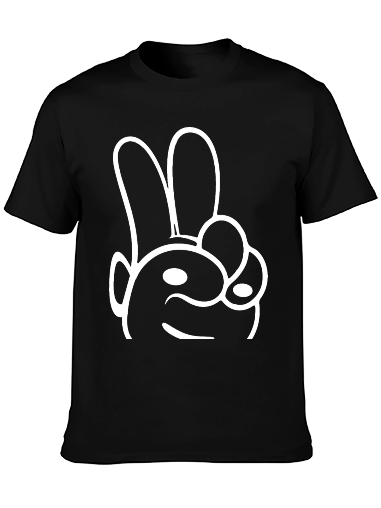 Cool Cartoon Rabbit Hand Gesture Black T-Shirt