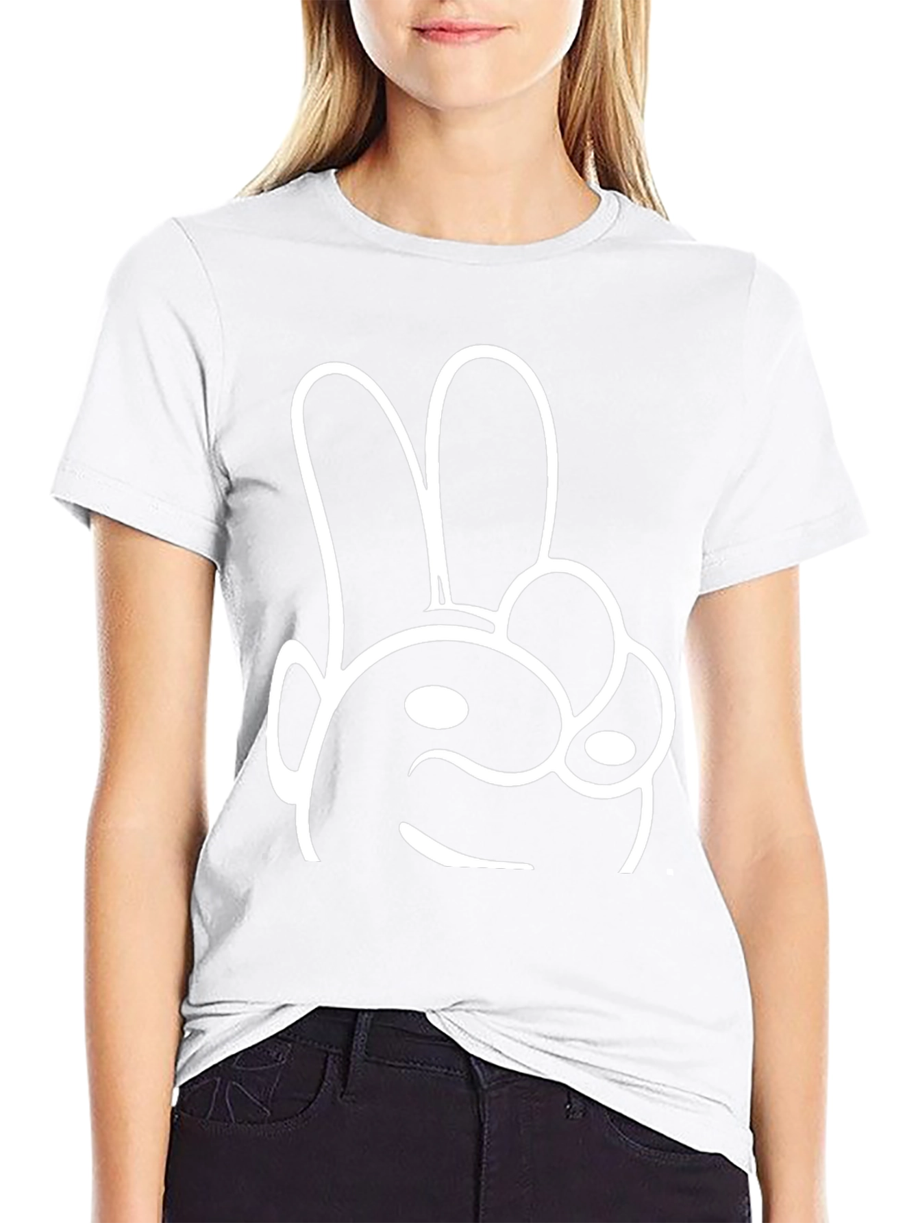 Cool Cartoon Rabbit Hand Gesture Black T-Shirt