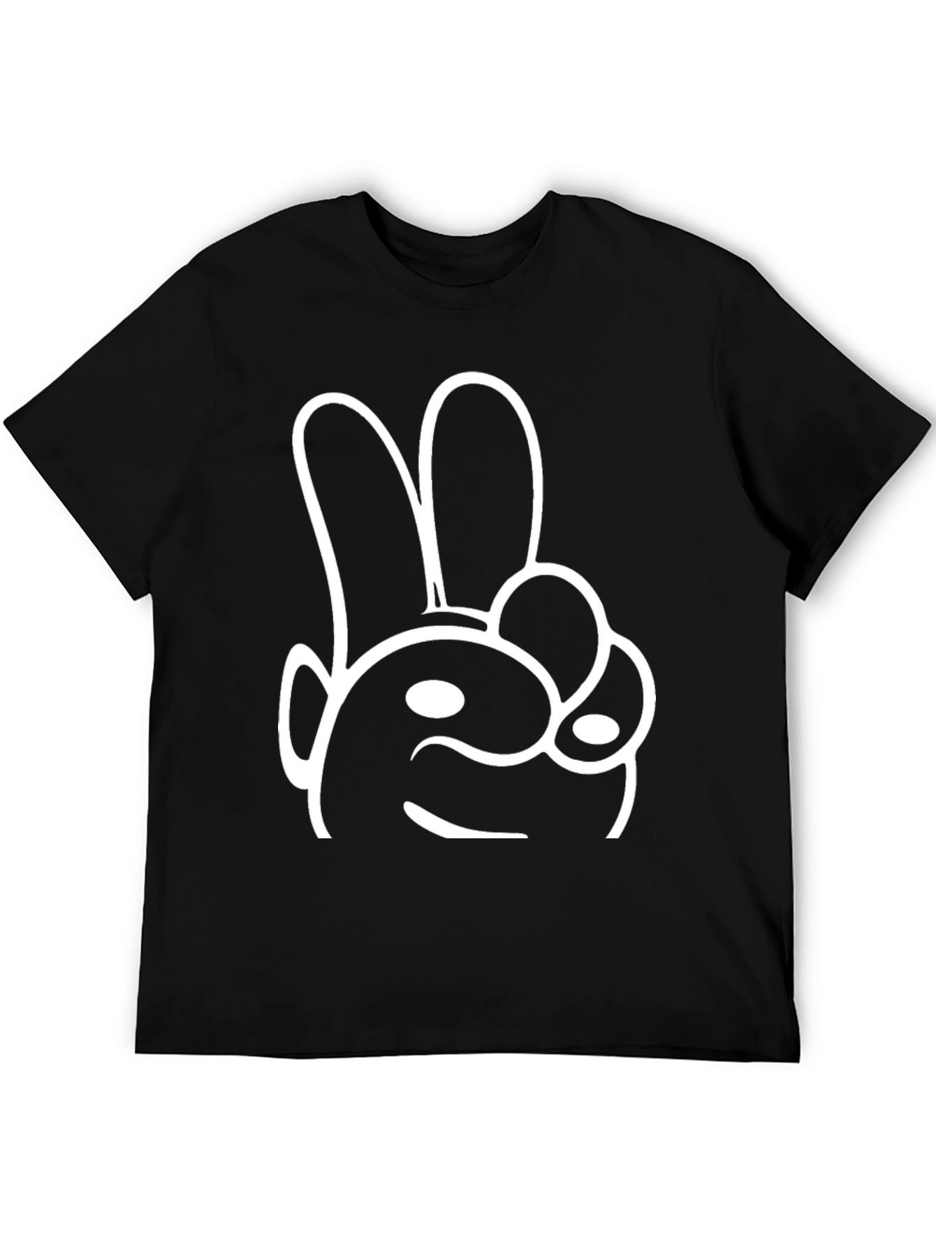 Cool Cartoon Rabbit Hand Gesture Black T-Shirt