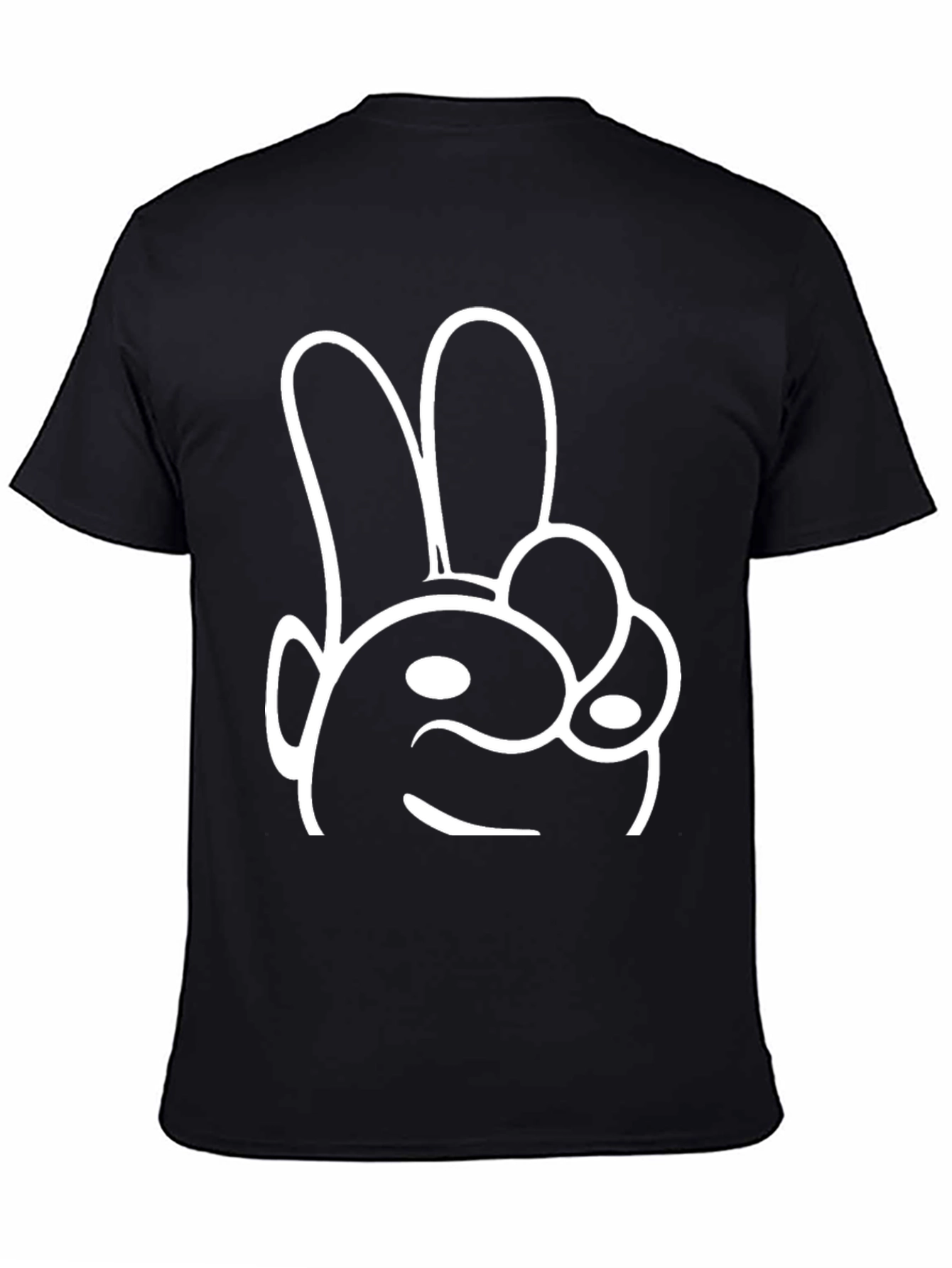 Cool Cartoon Rabbit Hand Gesture Black T-Shirt