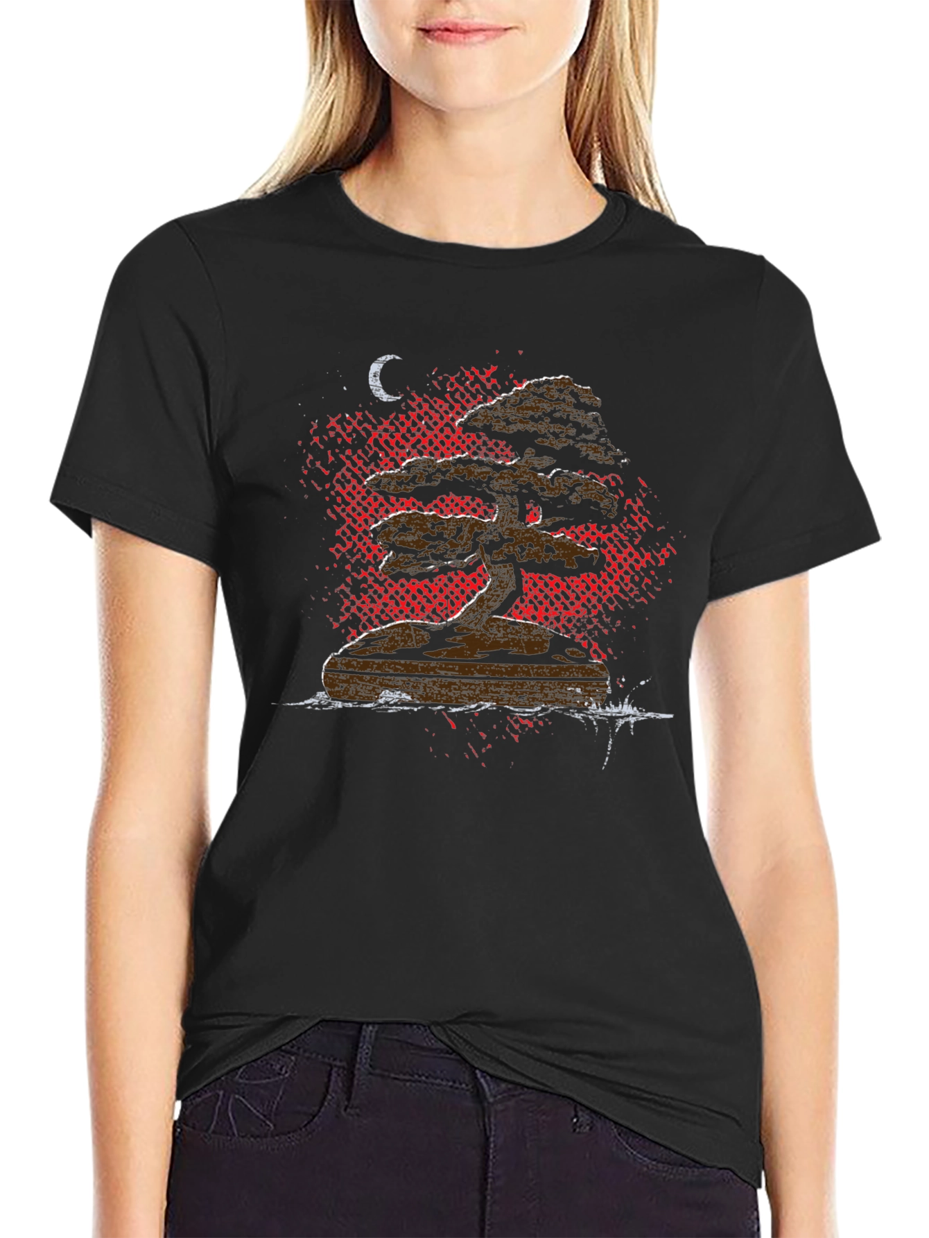 Bonsai Tree Graphic Tee - Black Cotton T-Shirt
