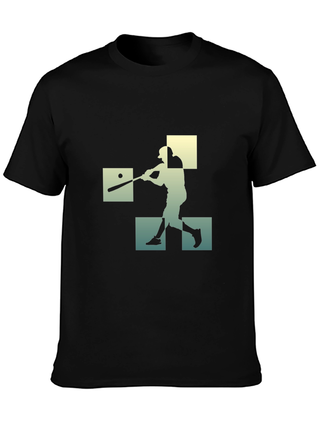 Baseball Player Silhouette Graphic Tee - Black Cotton Shirt
