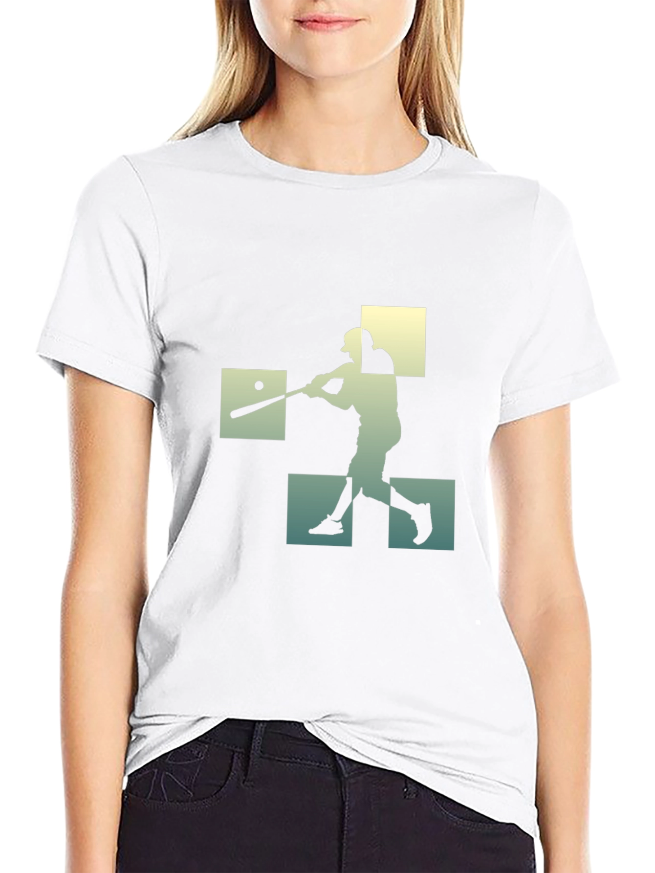 Baseball Player Silhouette Graphic Tee - Black Cotton Shirt