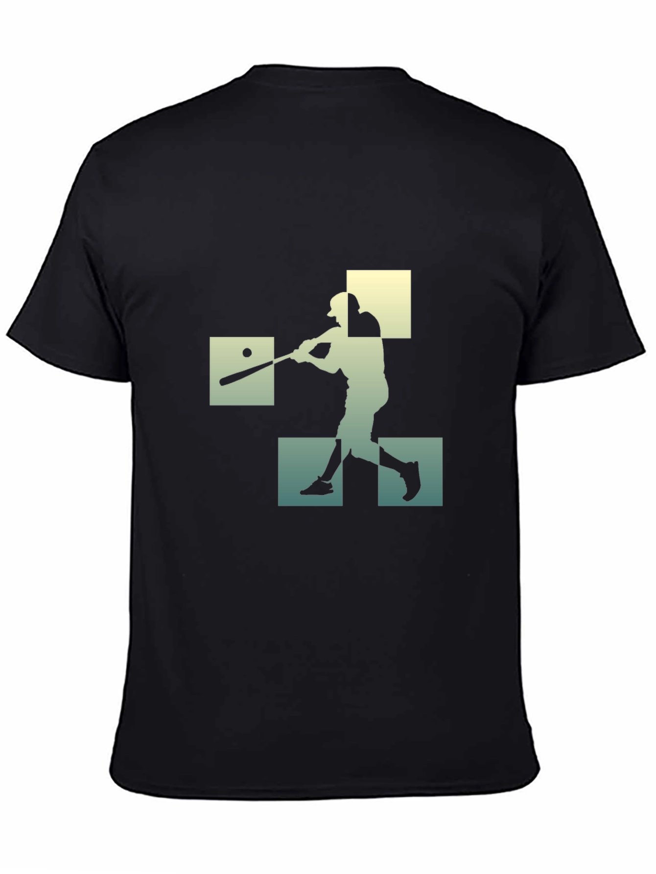 Baseball Player Silhouette Graphic Tee - Black Cotton Shirt