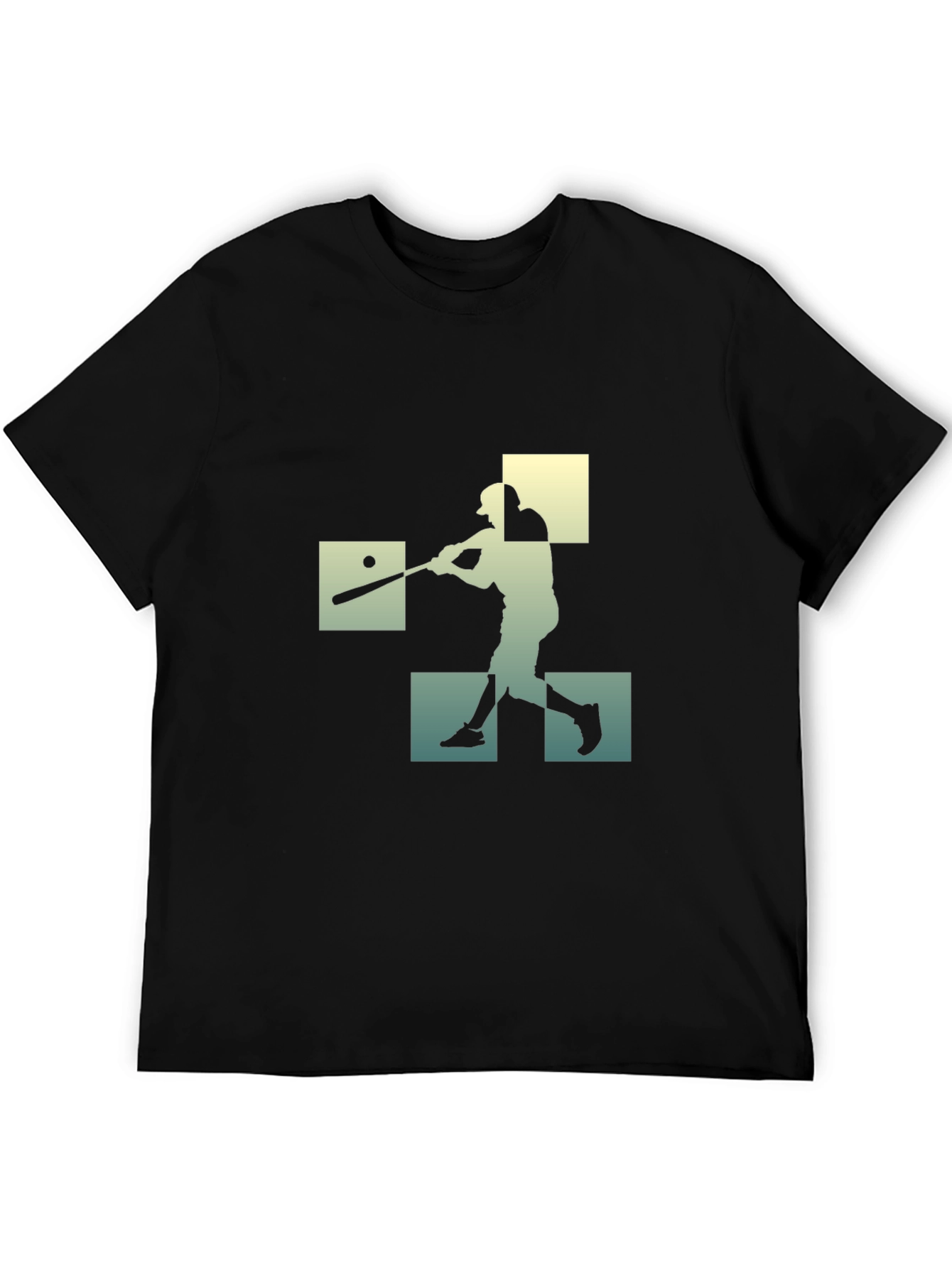 Baseball Player Silhouette Graphic Tee - Black Cotton Shirt