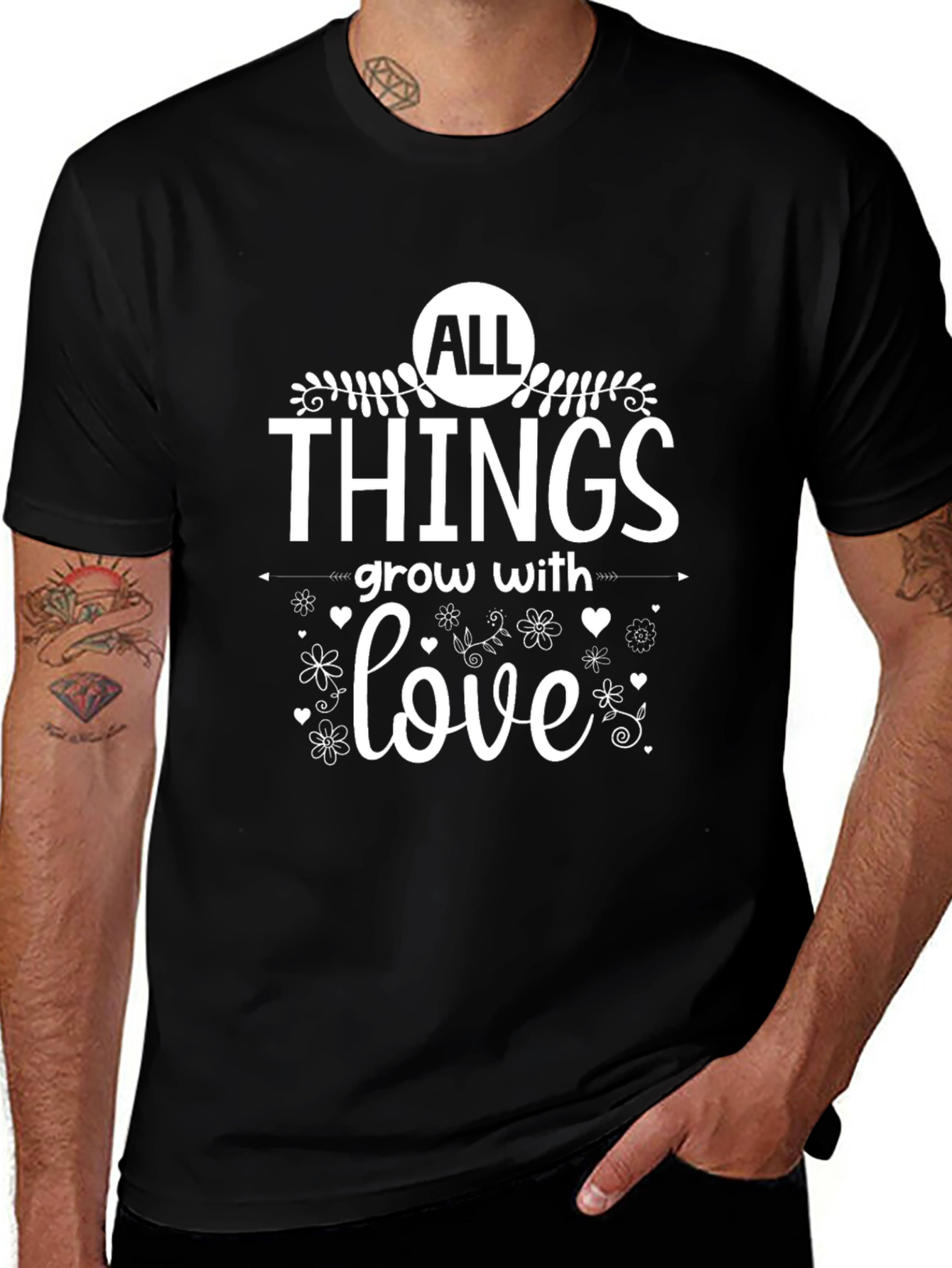All Things Grow With Love Black Graphic T-Shirt
