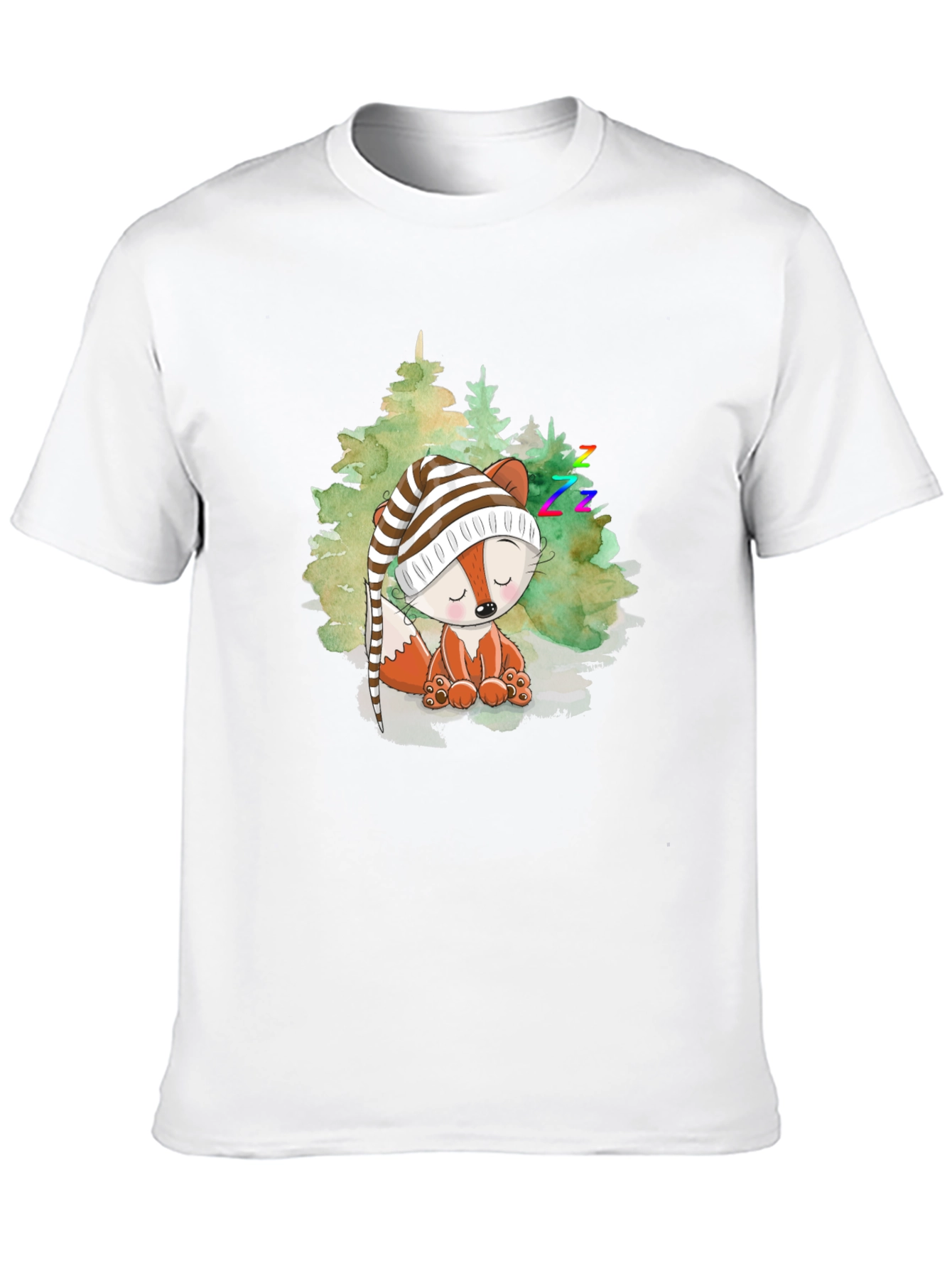 Cute Fox Sleeping in Woods Black T-Shirt