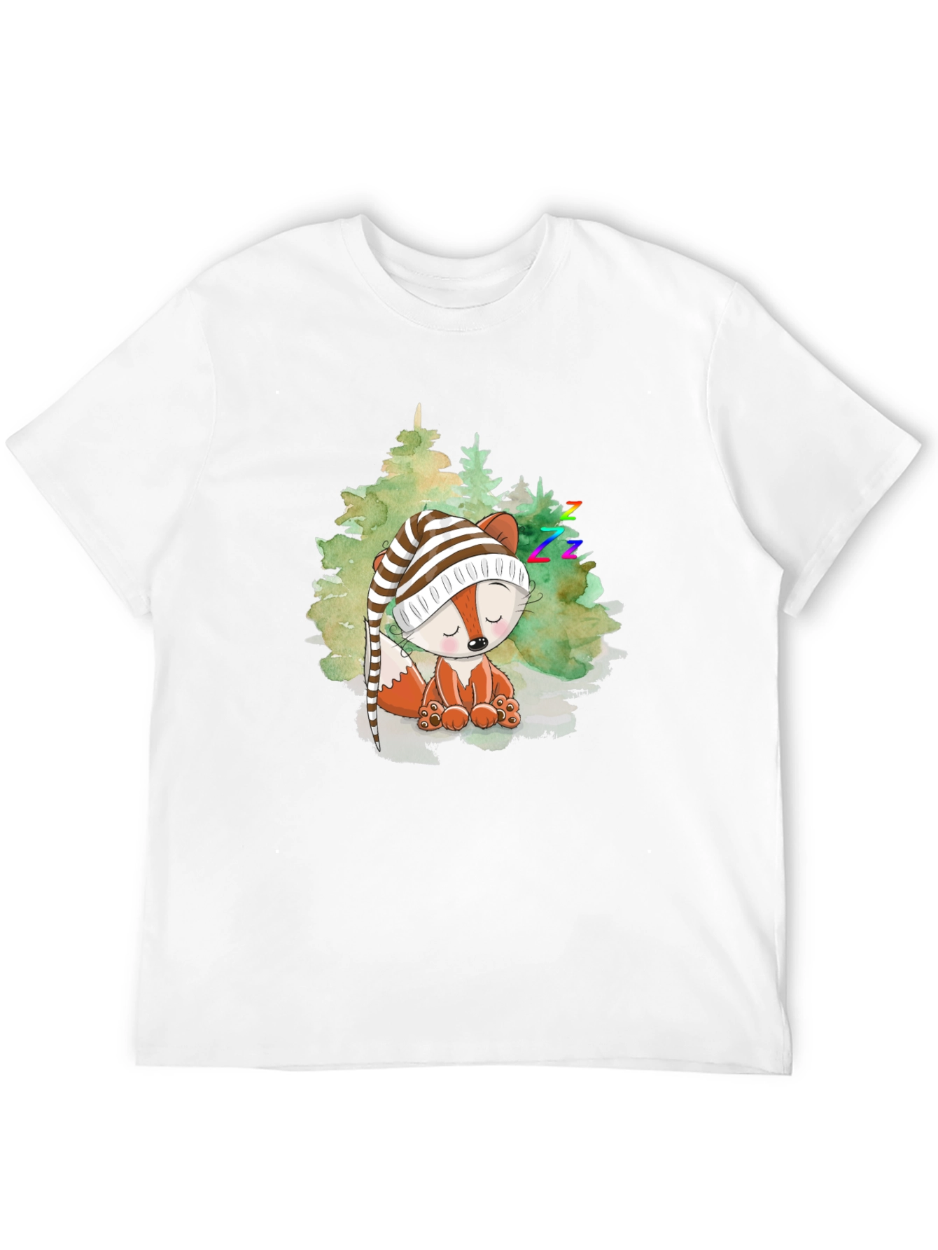 Cute Fox Sleeping in Woods Black T-Shirt