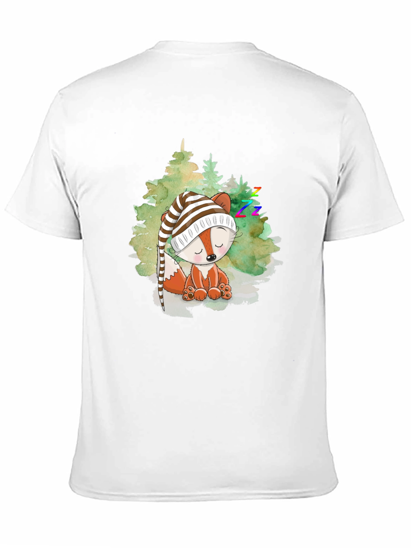 Cute Fox Sleeping in Woods Black T-Shirt