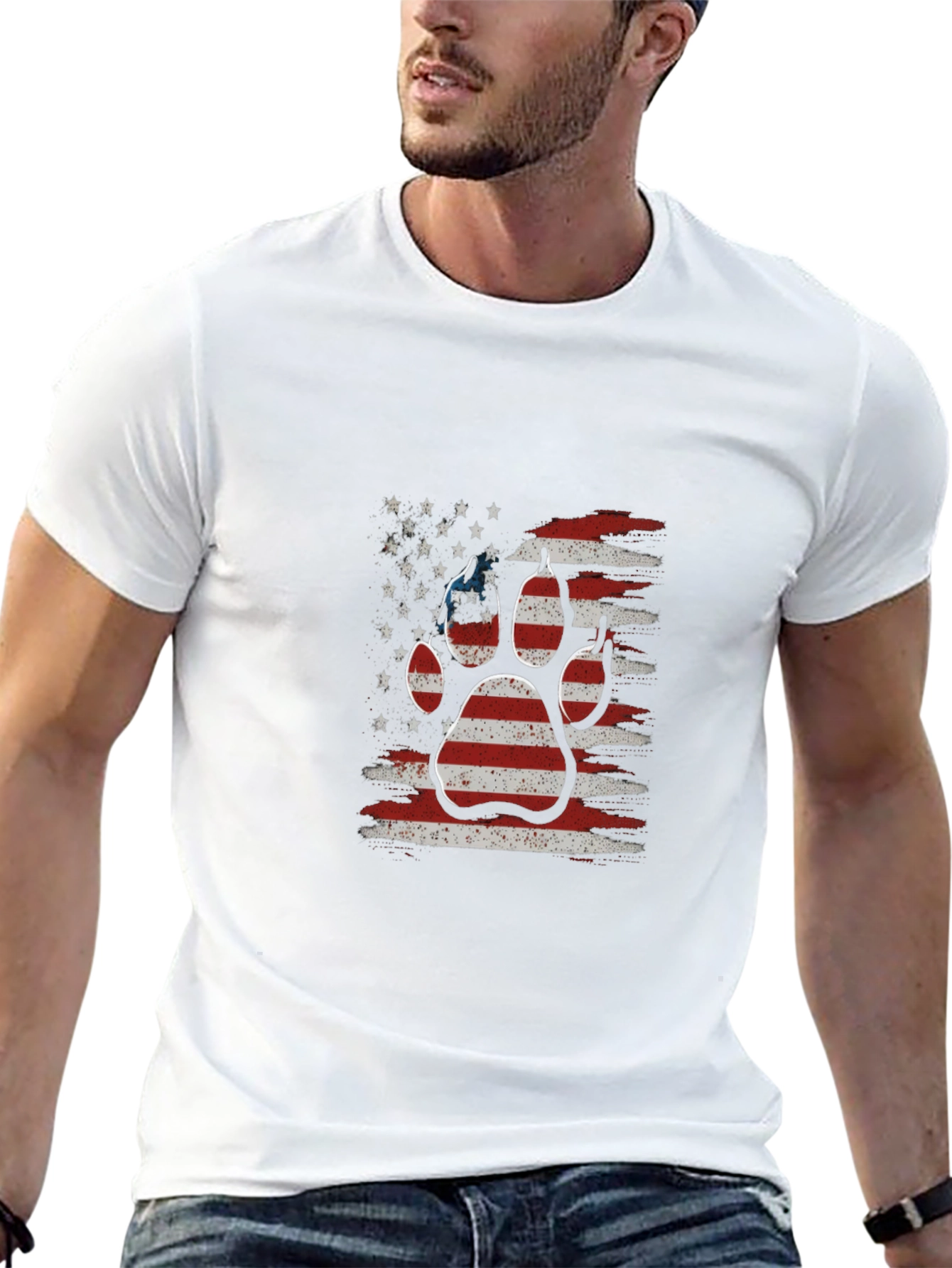 American Flag Dog Paw Print Graphic T-Shirt