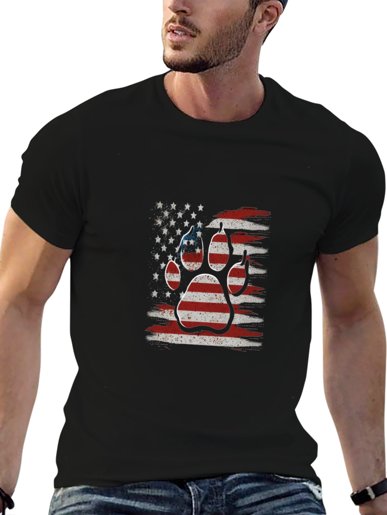 American Flag Dog Paw Print Graphic T-Shirt