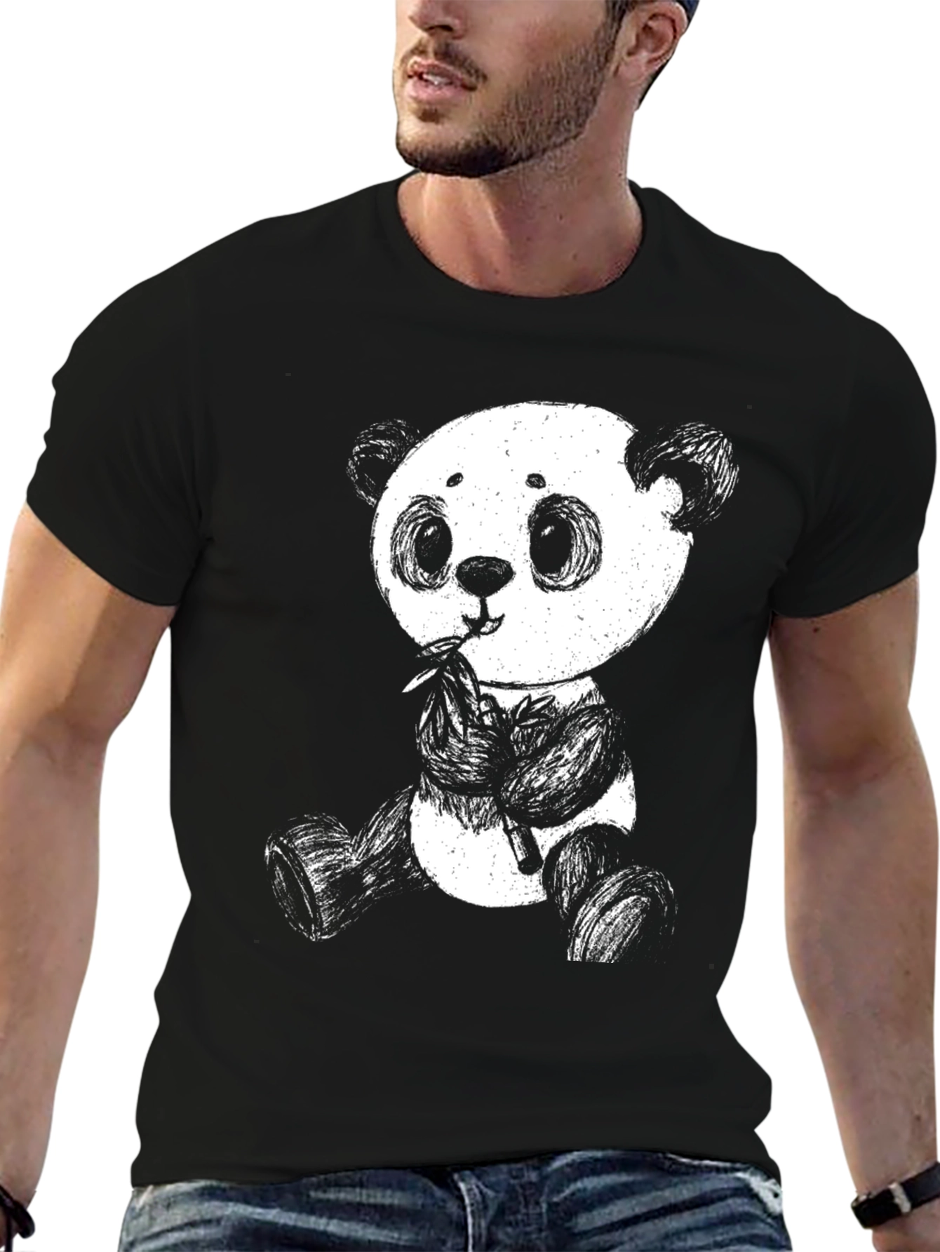 Panda Graphic Tee - Black Cotton Blend Shirt