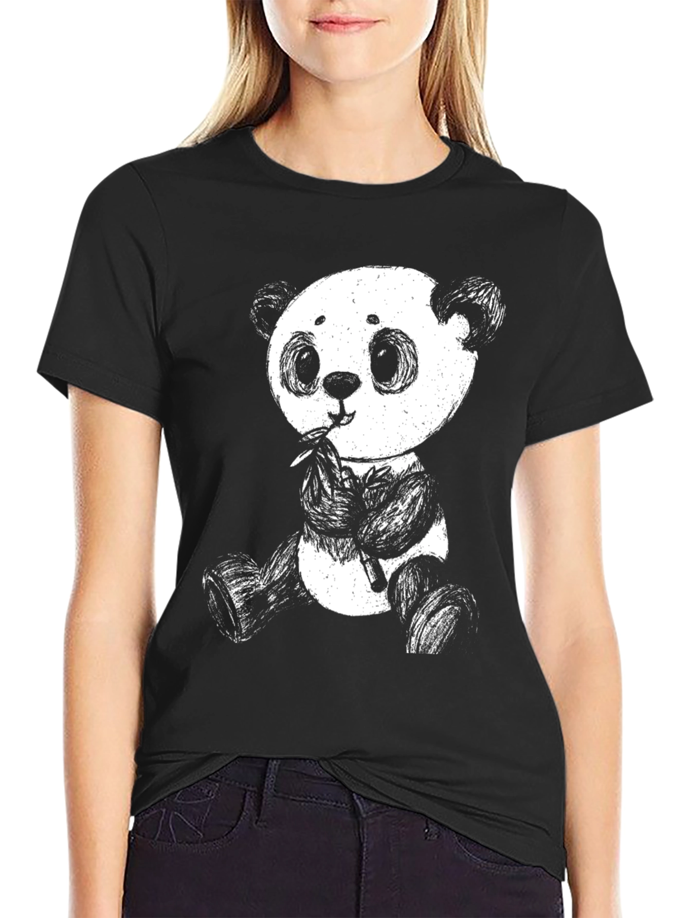 Panda Graphic Tee - Black Cotton Blend Shirt