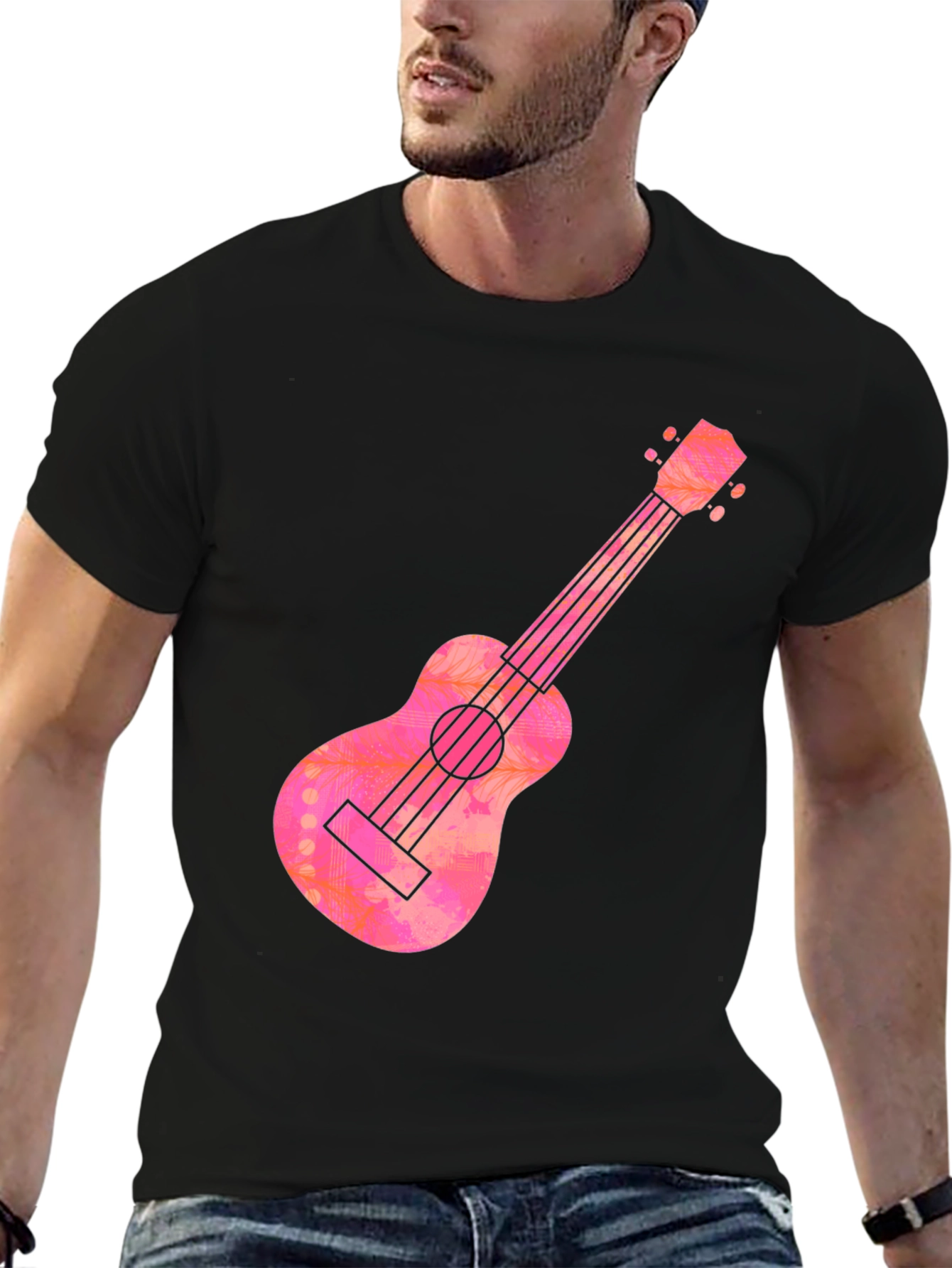 Ukulele Graphic Tee - Casual Black T-Shirt