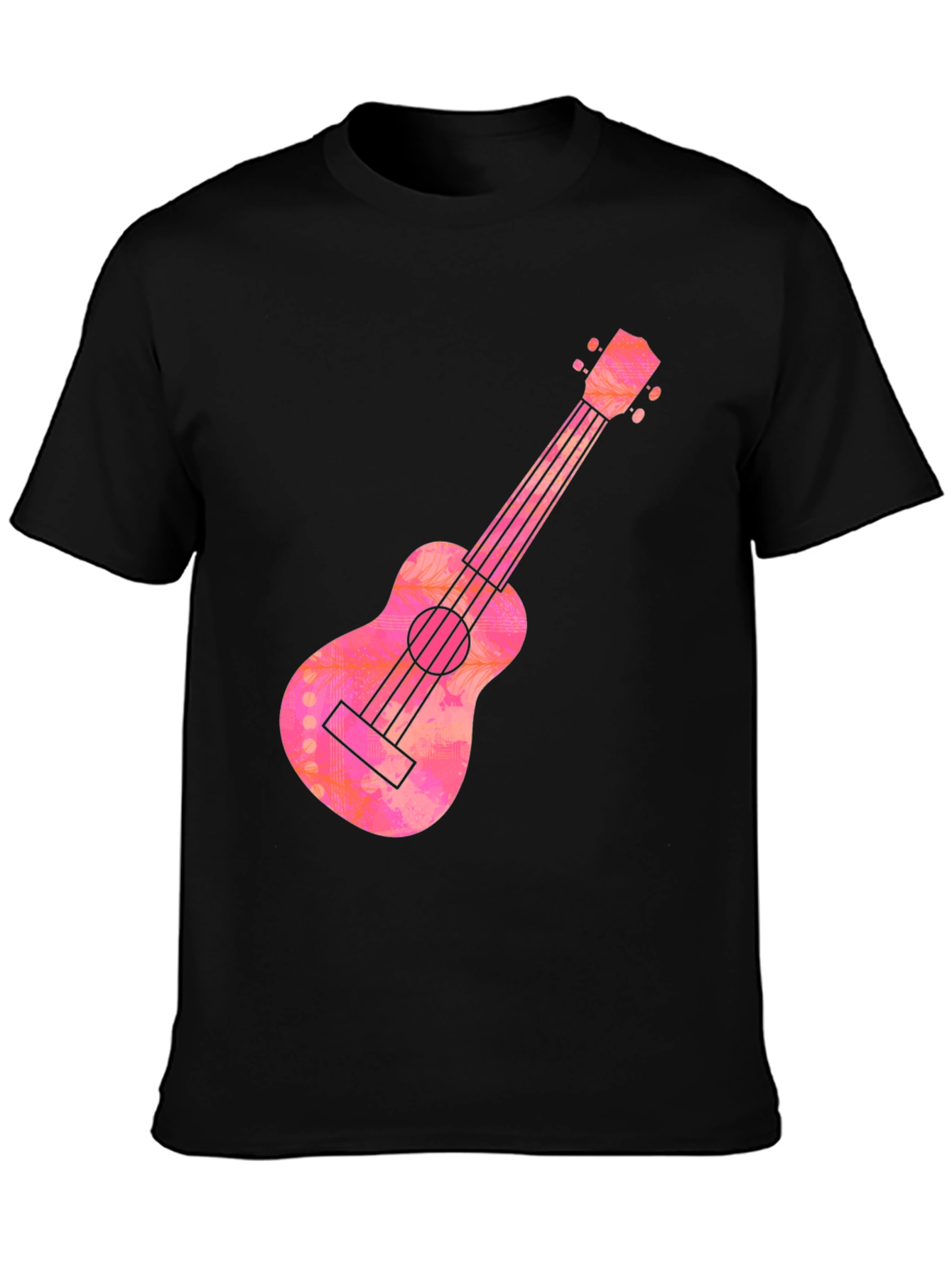 Ukulele Graphic Tee - Casual Black T-Shirt