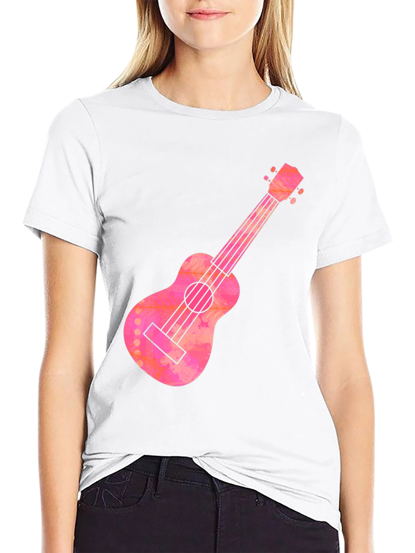 Ukulele Graphic Tee - Casual Black T-Shirt