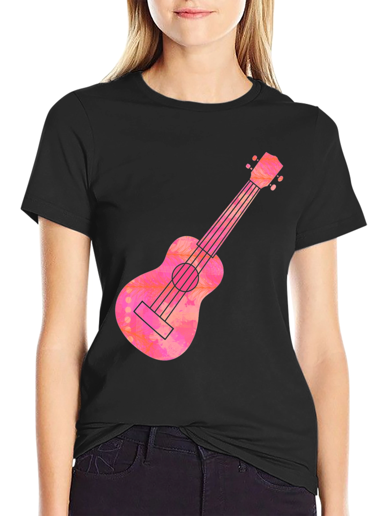 Ukulele Graphic Tee - Casual Black T-Shirt