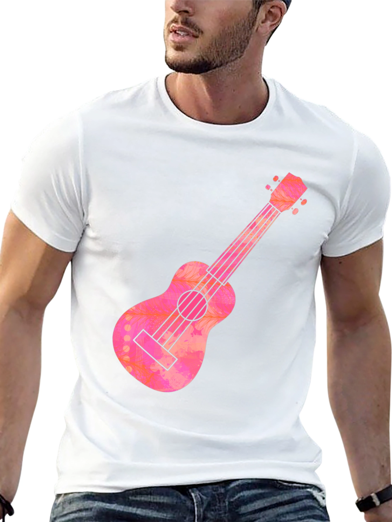 Ukulele Graphic Tee - Casual Black T-Shirt