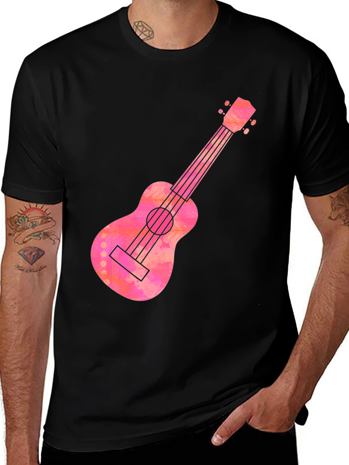 Ukulele Graphic Tee - Casual Black T-Shirt