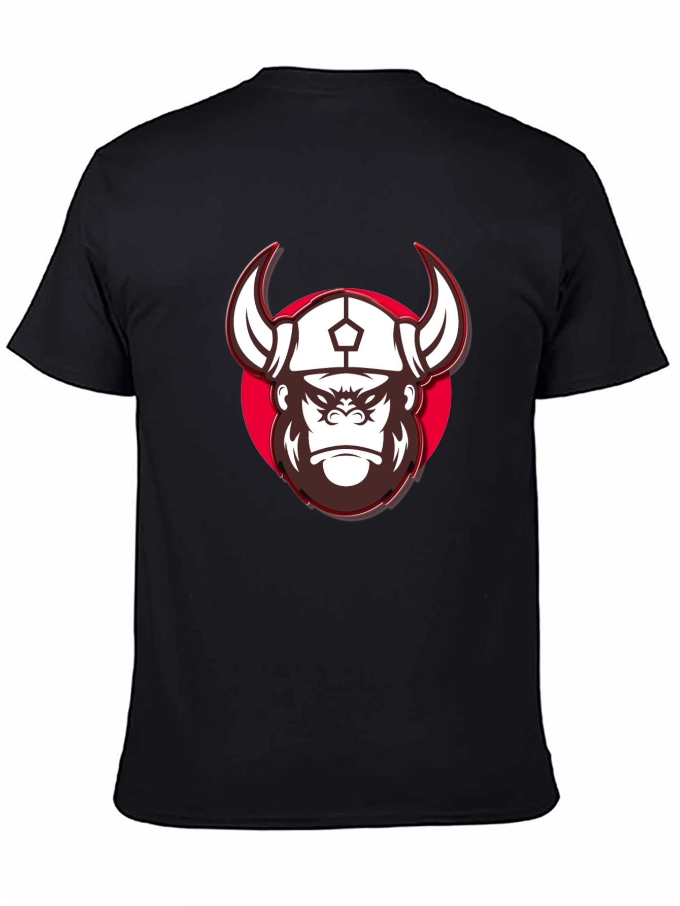 Viking Gorilla Graphic Print Black T-Shirt