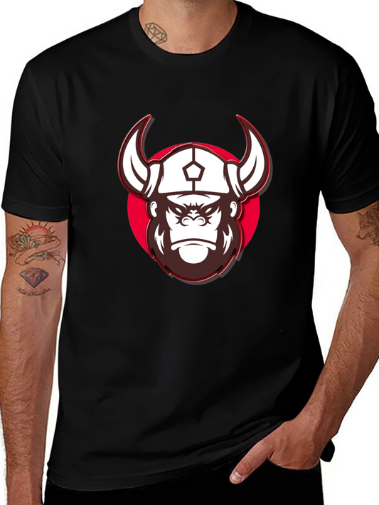 Viking Gorilla Graphic Print Black T-Shirt