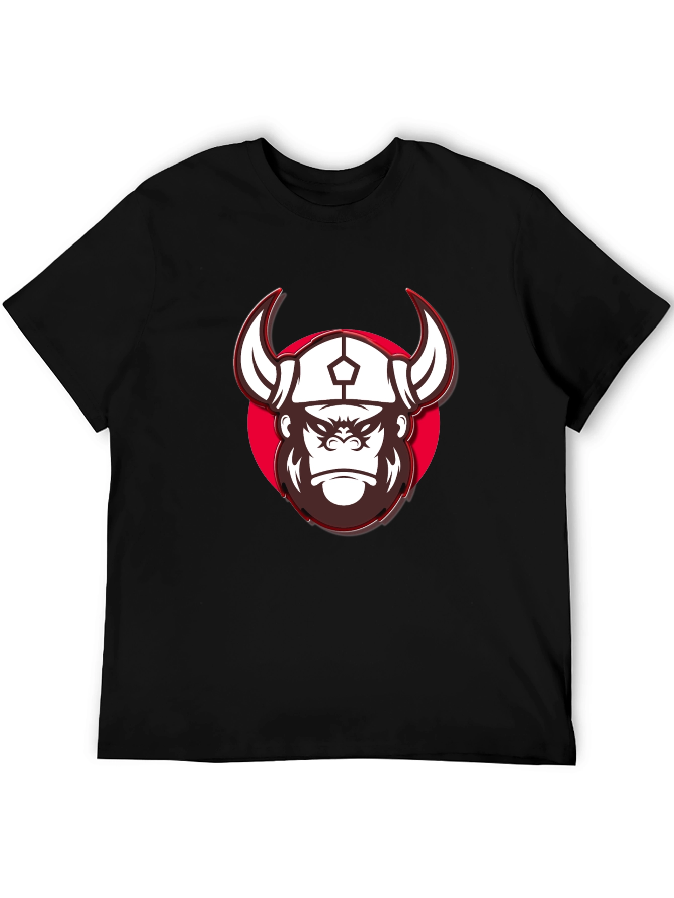 Viking Gorilla Graphic Print Black T-Shirt