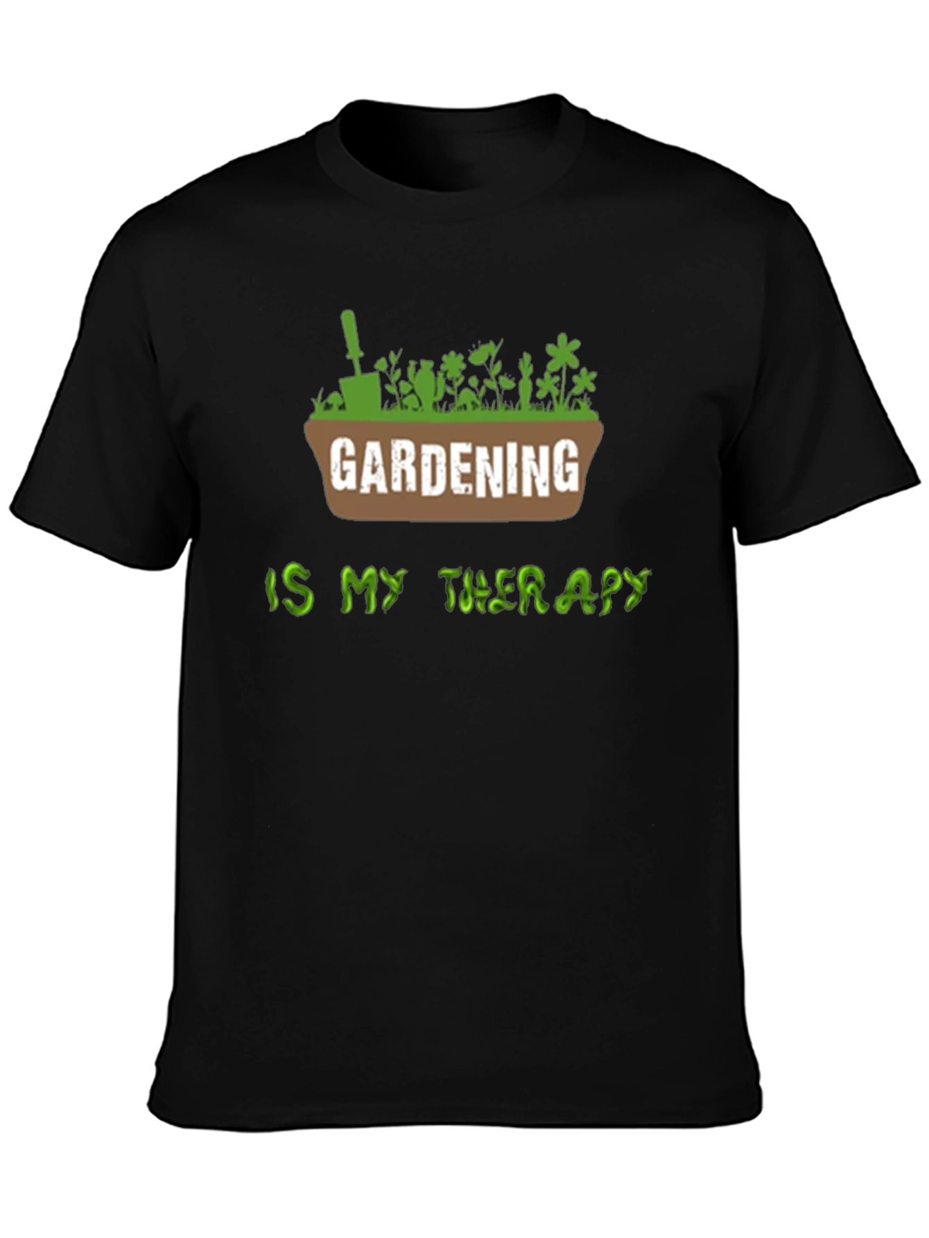 Gardening Is My Therapy T-Shirt - Black Cotton Tee