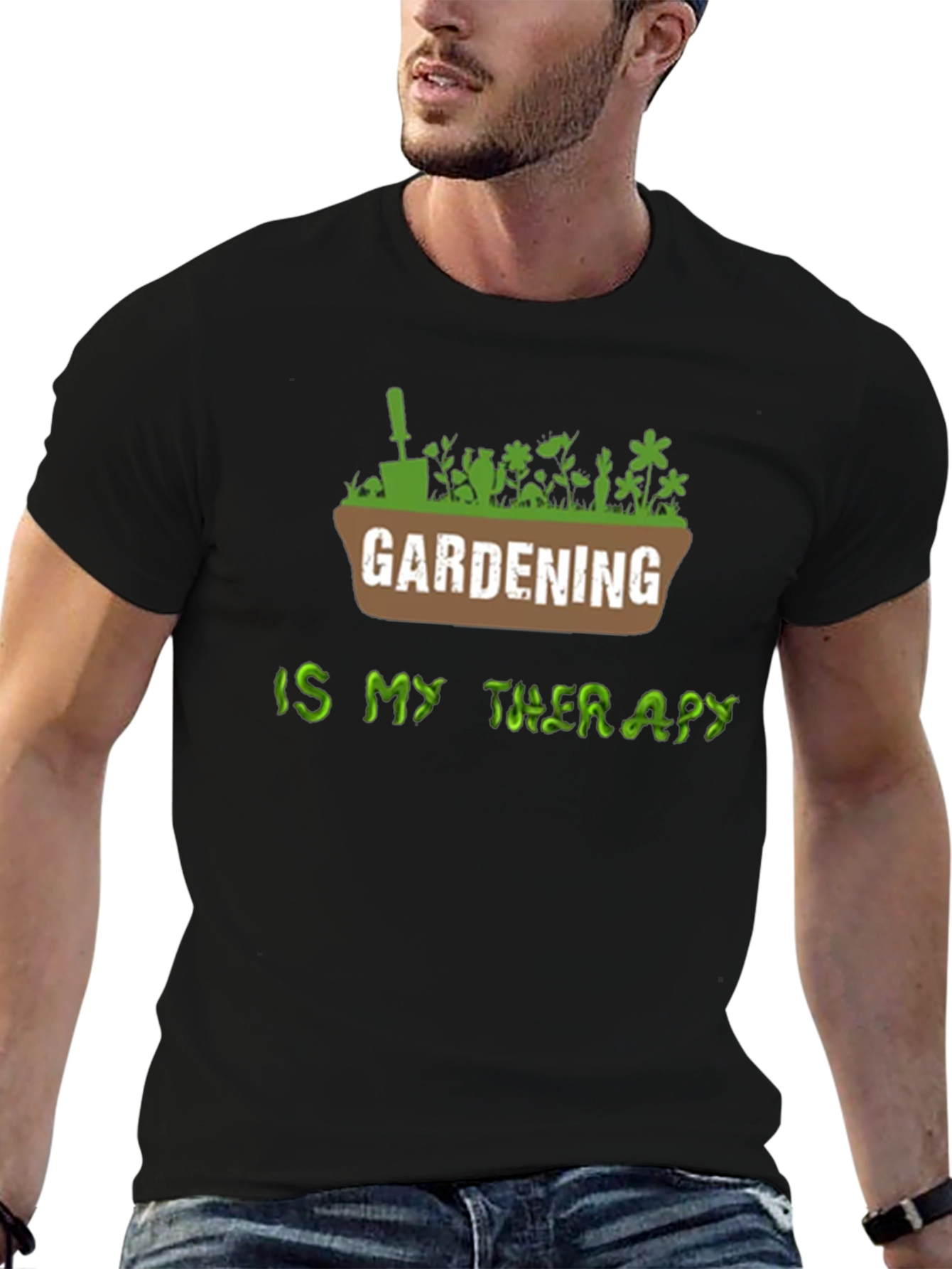 Gardening Is My Therapy T-Shirt - Black Cotton Tee