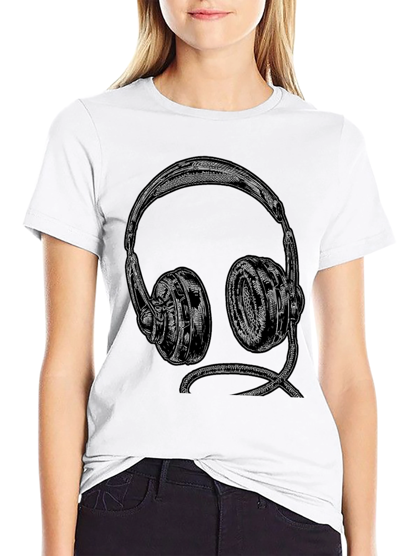 Retro Headphones Graphic Tee - Black