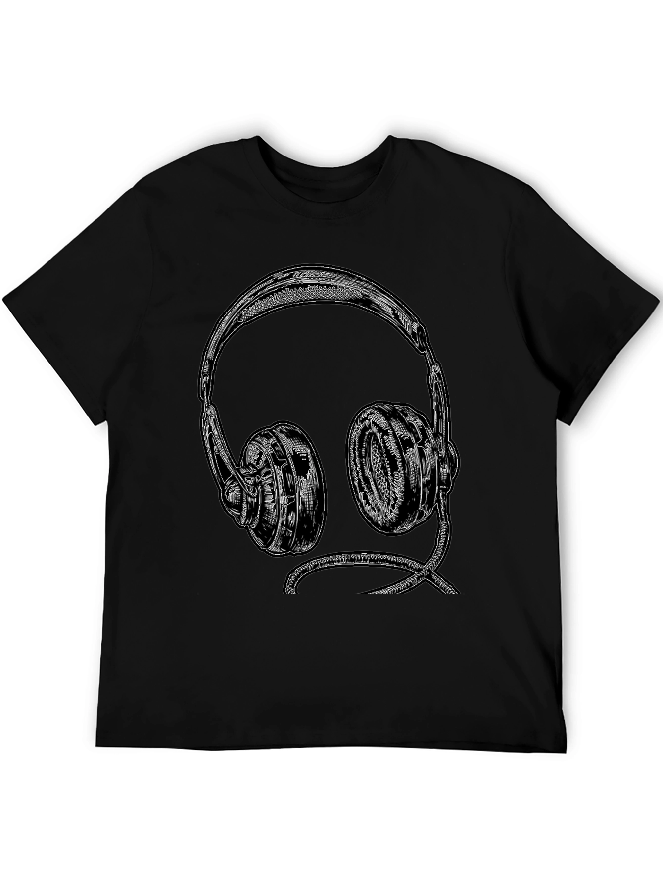 Retro Headphones Graphic Tee - Black