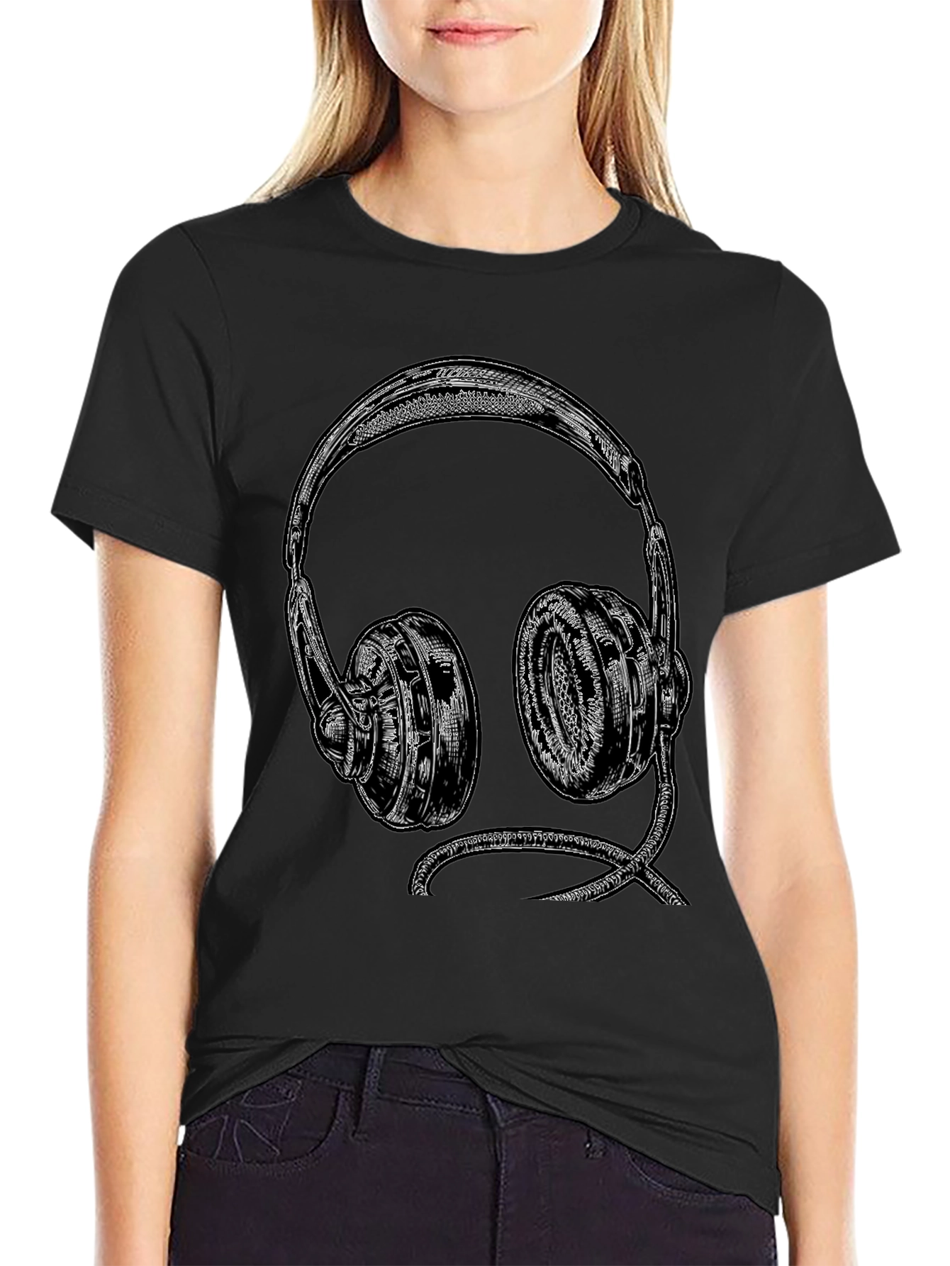 Retro Headphones Graphic Tee - Black