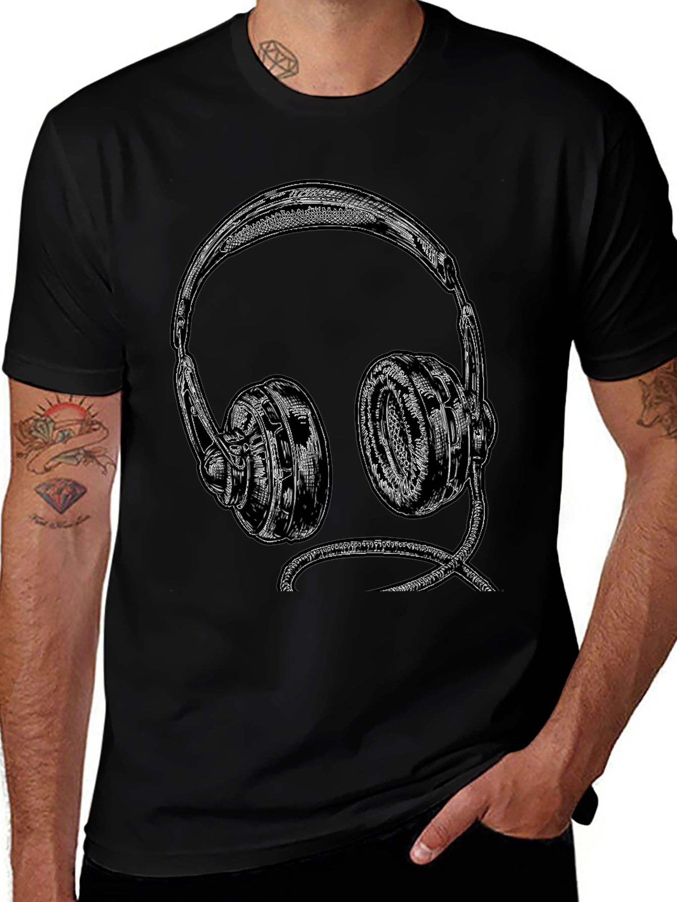 Retro Headphones Graphic Tee - Black