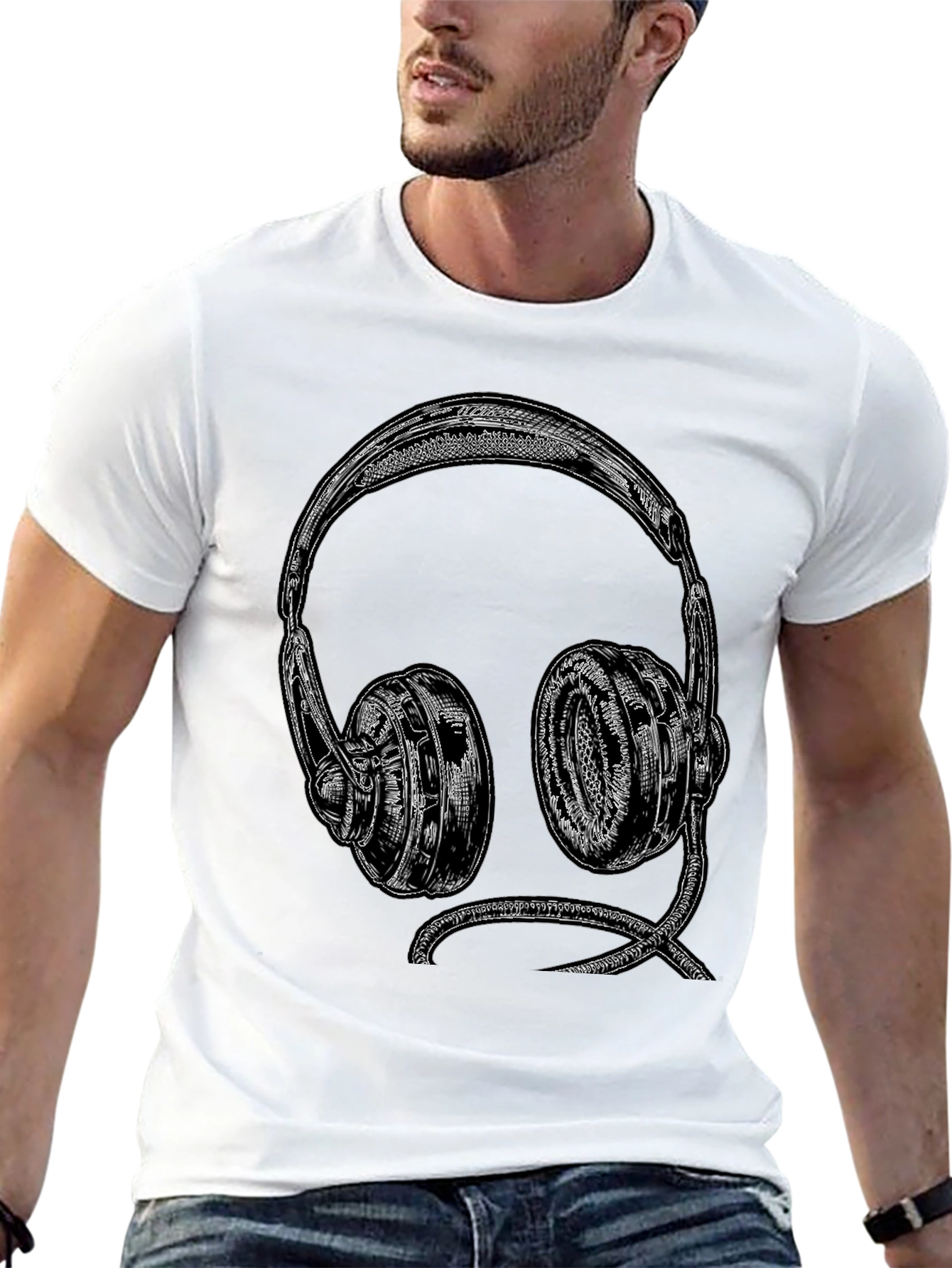 Retro Headphones Graphic Tee - Black