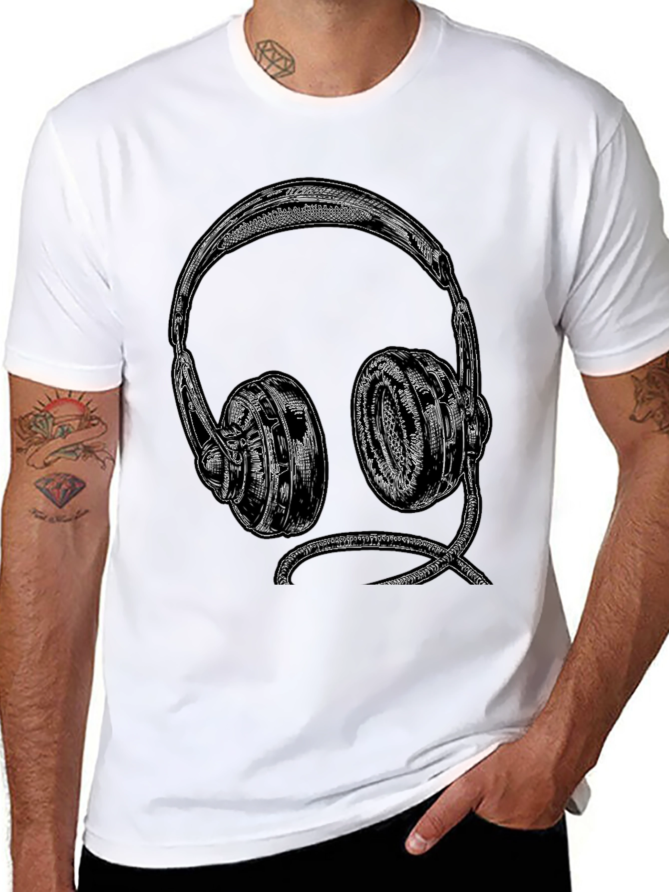 Retro Headphones Graphic Tee - Black