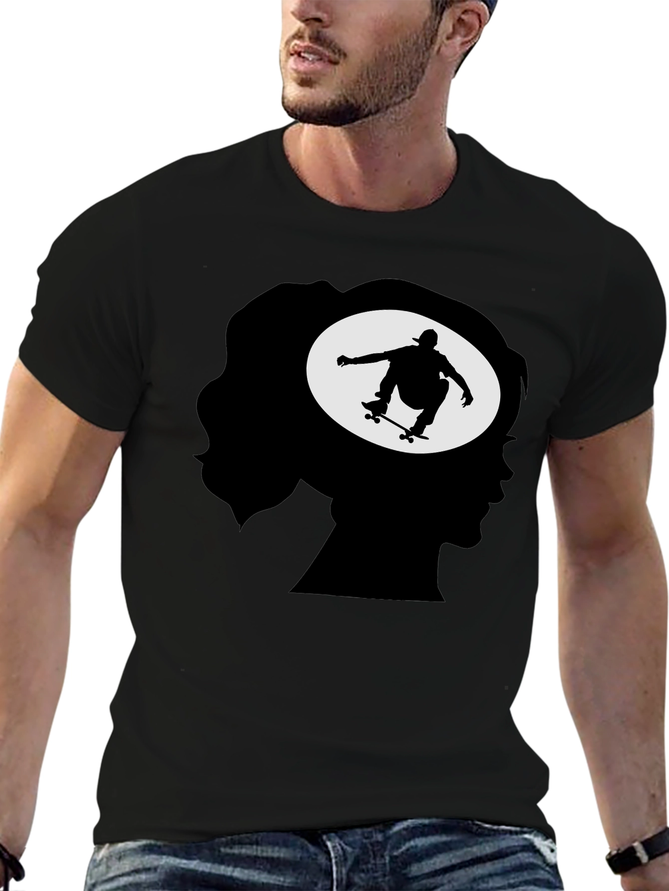 Skateboarder Silhouette Graphic Tee - Cool Trendy Design