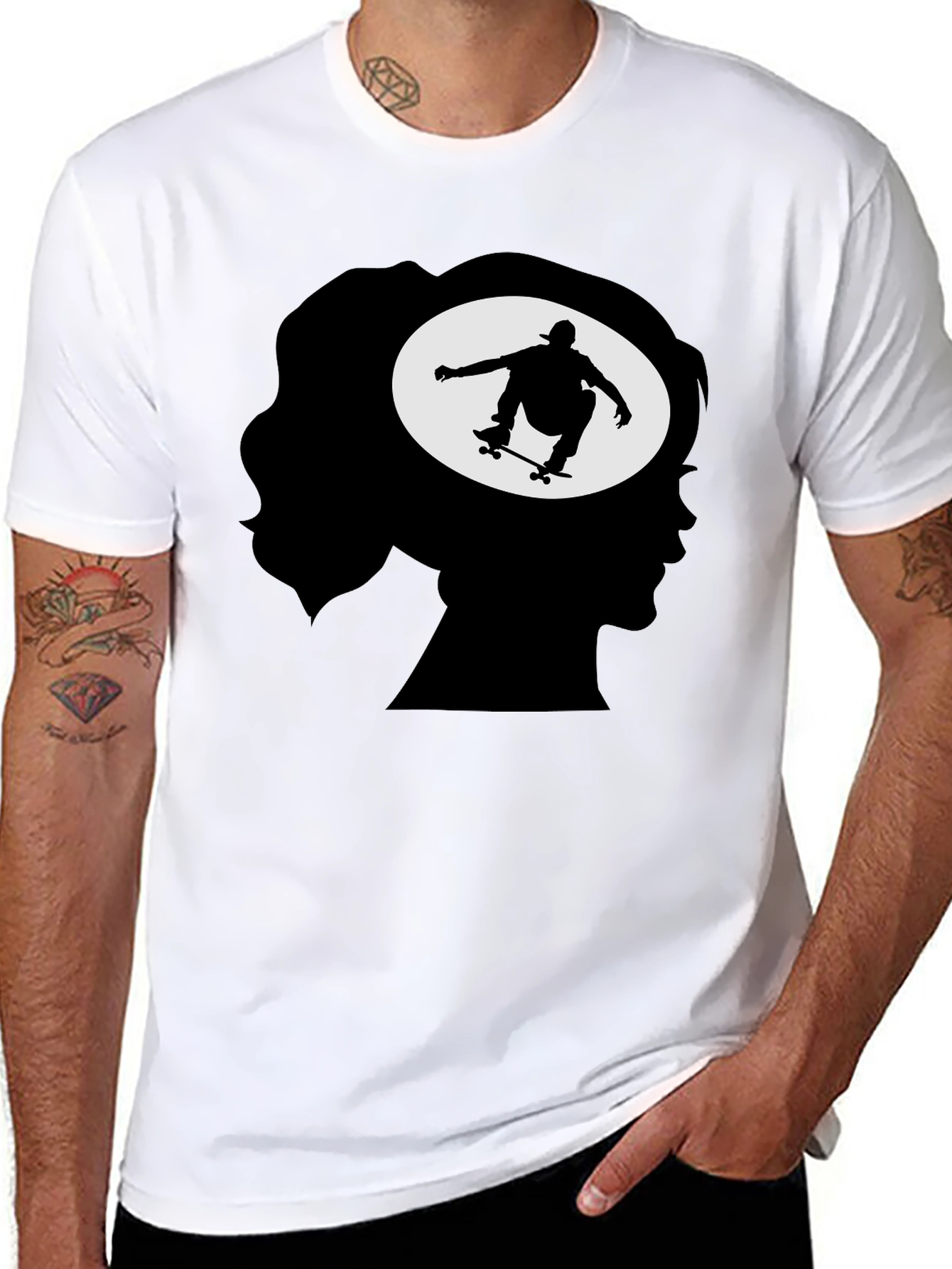 Skateboarder Silhouette Graphic Tee - Cool Trendy Design