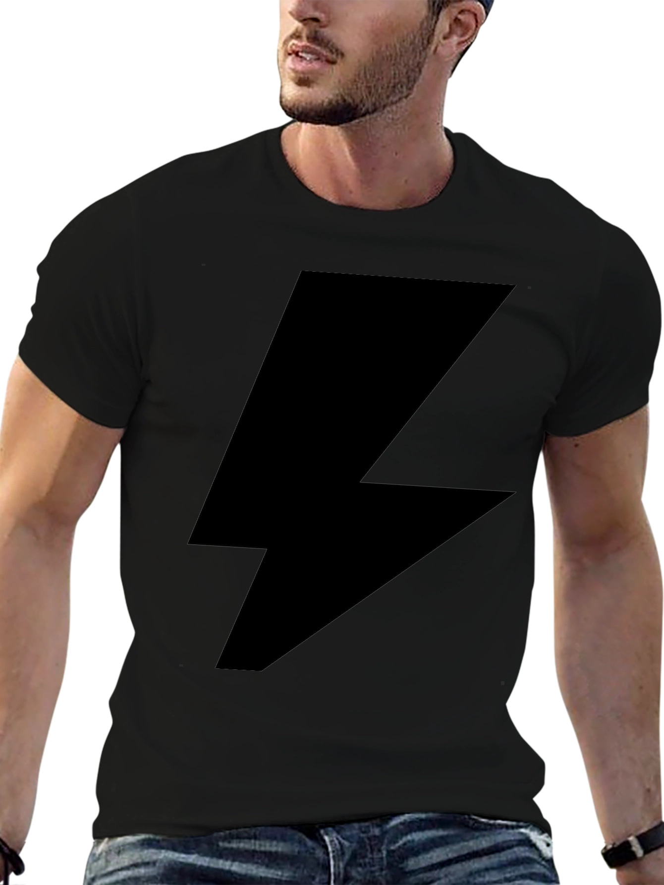Lightning Bolt Graphic Tee - Black Cotton T-Shirt