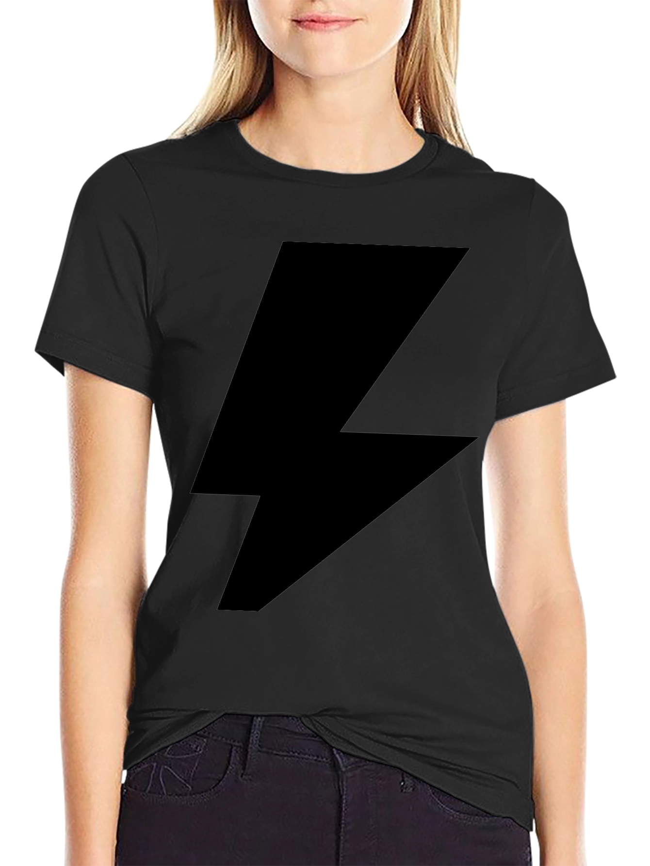 Lightning Bolt Graphic Tee - Black Cotton T-Shirt