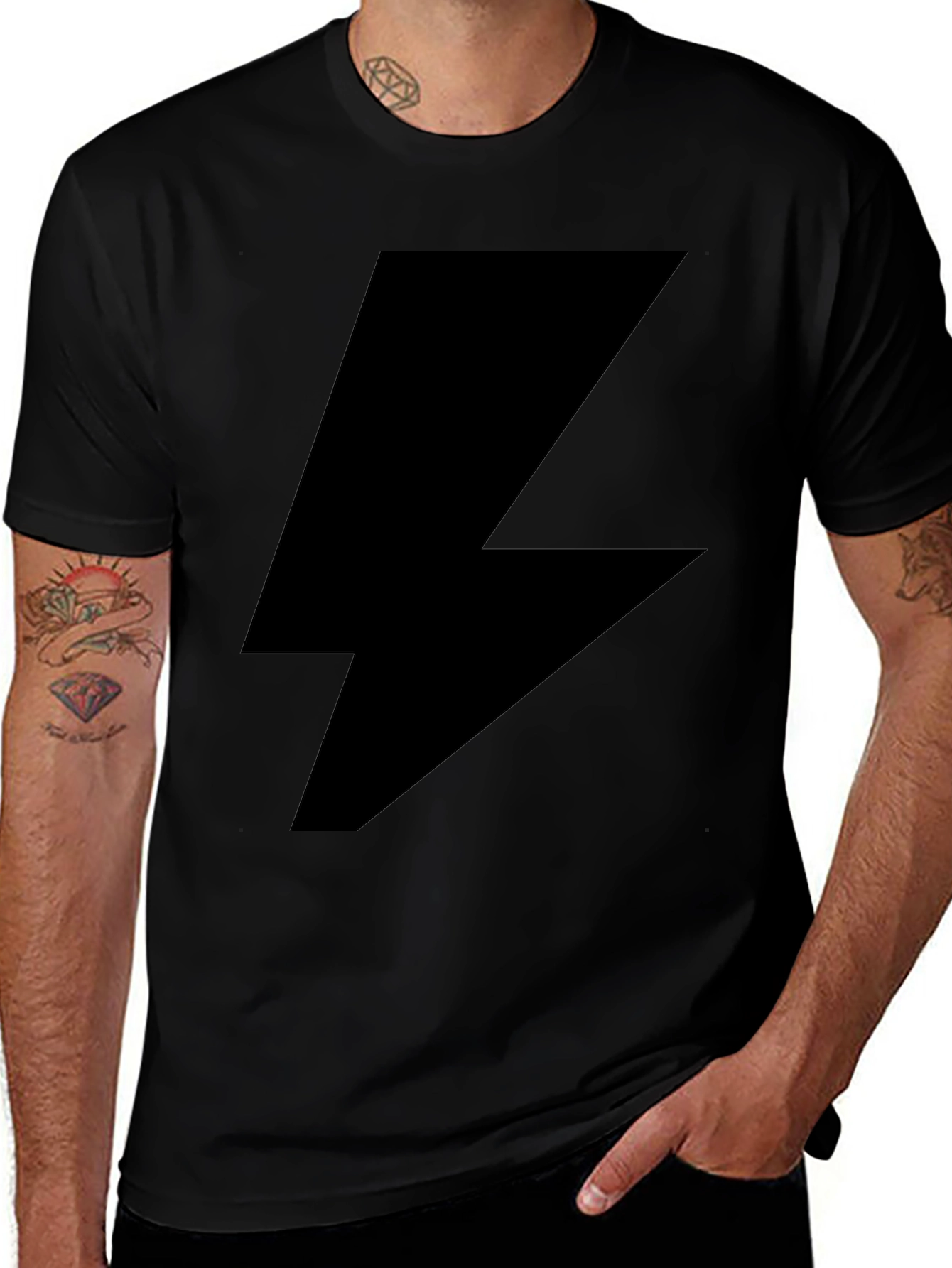Lightning Bolt Graphic Tee - Black Cotton T-Shirt